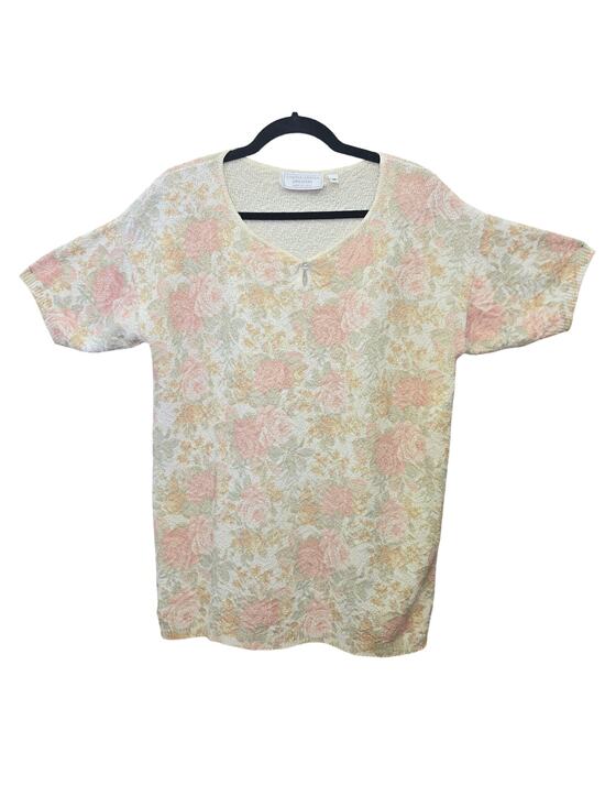 united states sweaters Sweaters - United States Sweaters Knit Top Medium Beige Pink VTG Victorian Antique Floral